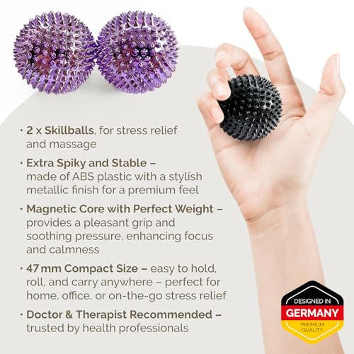 2X Spiky DBT Skill Balls | 2inch | Magnetic Stress Relief Balls | Spiky Massage Balls for Relaxation, Tension Release, Focus & Mobility (Black) (Purple, 2 inches) - color: Purple, size: 2 inches