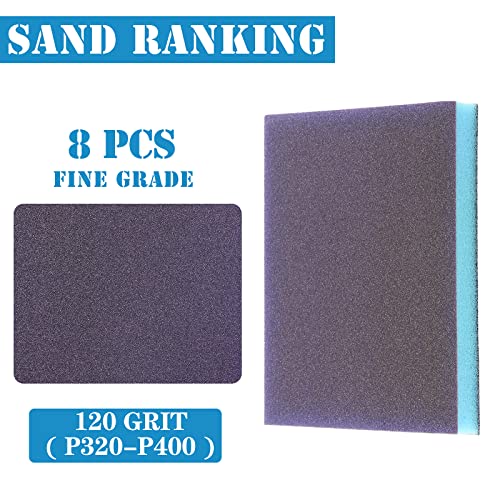 8Pcs 120 Grit Sanding Sponge, Jamiikury Fine Sanding Blocks Washable and Reusable, Wet Dry Sandpaper Sponge for Wood Metal FurniturePaint and Drywall - size: 120 Grits
