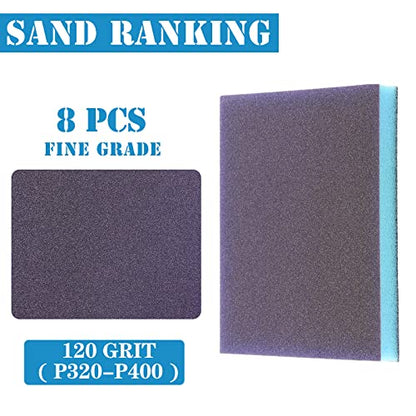 8Pcs 120 Grit Sanding Sponge, Jamiikury Fine Sanding Blocks Washable and Reusable, Wet Dry Sandpaper Sponge for Wood Metal FurniturePaint and Drywall - size: 120 Grits