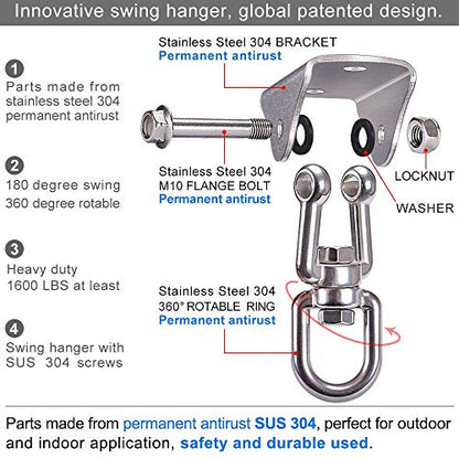 SELEWARE Stainless Steel Swing Hanger Heavy Duty Ceiling Swing Mount 2 Pack - color: Silver2 - 360° Swing Hanger ( 2 Pack )