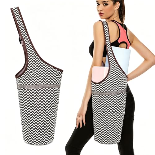 SportsYoga Mat Bag,Large Opening Yoga Mat Carrier for Quick Access,with Large Size Pocket and Zipper Pocket,Thick Mats for Workout,Gym, Pilates - color: Black waves