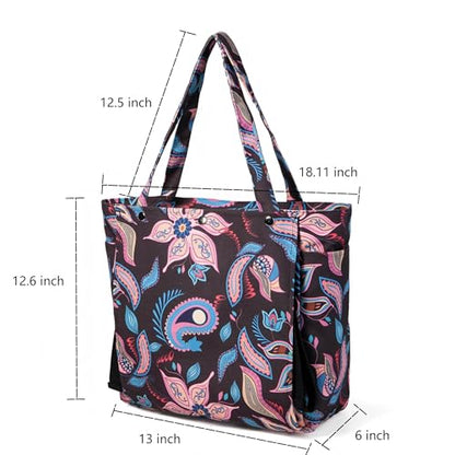 Floral Paisley Pattern Yoga Bag, Canvas Tote with Blue and Pink Design, Spacious Carrier for Yoga Mat and Accessories - color: Black