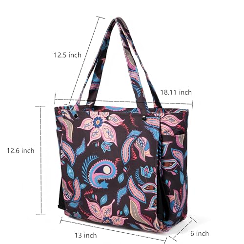 Floral Paisley Pattern Yoga Bag, Canvas Tote with Blue and Pink Design, Spacious Carrier for Yoga Mat and Accessories - color: Black