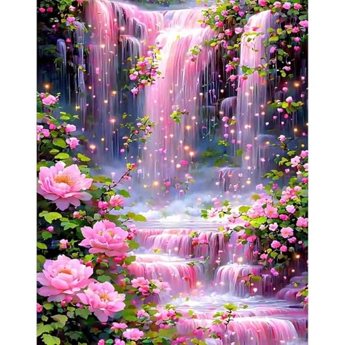 wavaiov Landscape Scenery Diamond Art Kits for Adults, Spring Waterfall Diamond Painting Kits for Beginners, 5D DIY Flower Floral Full Round Dots Drill Gem Art Kit for Home Decor 12x16Inch - color: XYJ098