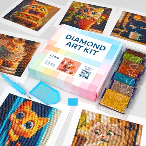 LuwoArte 6 Pack Diamond Painting Kits for Adults – Naughty Cats-Themed Diamond Art Kits–DIY Full Drill Paint Gem Art for Adults – Brilliant 5D Diamond Painting Kit – Relaxing Craft for Home Wall Décor - color: Naughty Cats