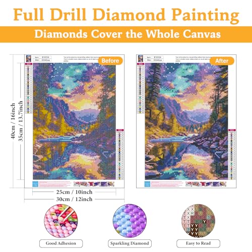 Diamond Art Kits for Adults & Beginners, Mountain Diamond Painting Kit | 5D Full Drill Gem Art with Sunset Landscape, Round Diamond Dots, Home Wall Decor & Gift, 12 x 16 Inch - color: HMDPUS-26102