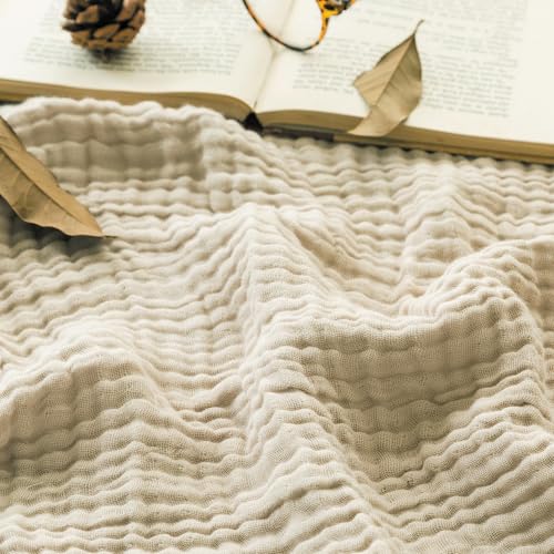 EMME Muslin Blankets for Adults Twin Blanket for Couch Breathable Gauze Soft Lightweight Airy Beige 60" x 80" - color: 02 - Beige, size: Twin (60" x 80")