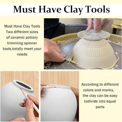 GeryVtee Pottery Trimming Spinner Pottery Trimming Tools Rotary Disc Mini Pottery Wheel Clay Tools for Potters and Clay Artists（(Large+Small）