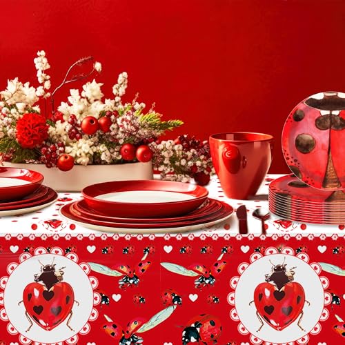 1Pc Ladybug Insect Party Plastic Tablecloth 54 x 87 Inch Long Table Cover, Coccinella Septempunctata Party Tablecover for Ladybird Theme Kids Baby Shower Birthday Dinner Picnic Kitchen Event - color: Ladybug Insect