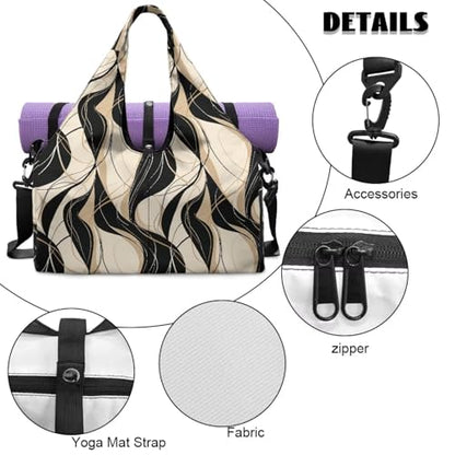Yoga Gym Bag with Removable Adjustable Shoulder Strap, Shoe Compartment & Top Yoga Mat Holder 17.72x8.66x9.84in - color: Abstract Stripe Line Print