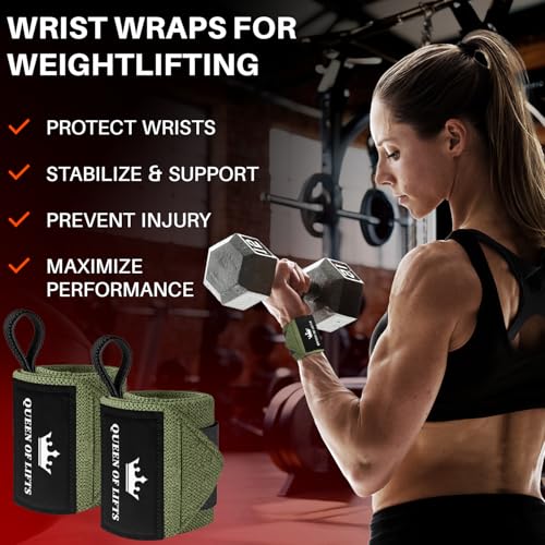 TECEUM Elastic Cotton Weightlifting Wrist Wraps with Thumb Loops, 1 Pair - color: Military Green, style: 12" – Queen of Lifts