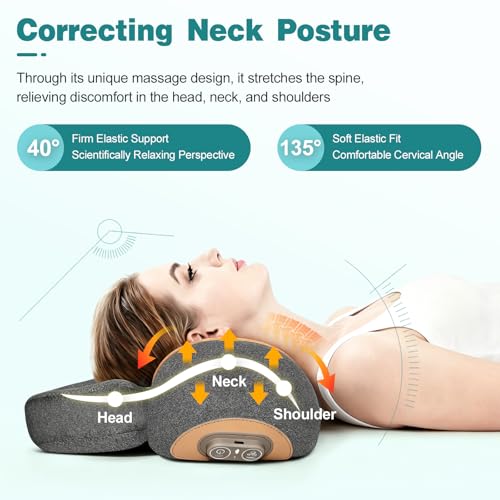 3-in-1 Neck Massager Pillow with Heat, Massage and Traction Stretching, Cervical Neck Shoulder Massager for Pain Relief, Deep Tissue, Ergonomic Design Pillow for Women/Men Home Office Use(Gray)