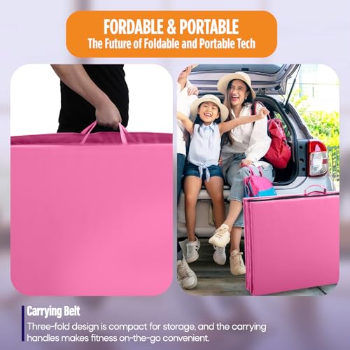 Gymnastics Mats Foldable Tumbling Mats Portable Gymnastics Exercise Mat Thick Gymnastics Tumbling Mats Pad Home Exercise Panel Mat With Carrying Handles - color: Pink, size: 4 ft W x 10 ft L