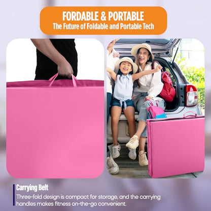 Gymnastics Mats Foldable Tumbling Mats Portable Gymnastics Exercise Mat Thick Gymnastics Tumbling Mats Pad Home Exercise Panel Mat With Carrying Handles - color: Pink, size: 4 ft W x 10 ft L