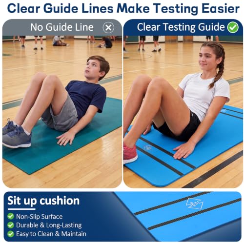 Curl-up Mat for Fitness Test, 48 x 24 x 0.3" NBR Sit-up Testing-Mat with 3 in & 4.5 in Guide Lines, Non-slip Exercise Mat with Carry Strap for PE Class Schools and Home Training