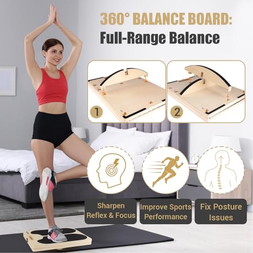 3-in-1 Slant Board & 180°/360° Balance Board, 300 LBS Capacity Calf Stretch