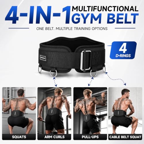 MANUEKLEAR 4-in-1 Weight Lifting Belts for Back Support, Dip Belt with 38.5 IN Rope for Weightlifting Pull Up, Weight Belt for Men Women - color: Black, size: M(30in-33.5in)