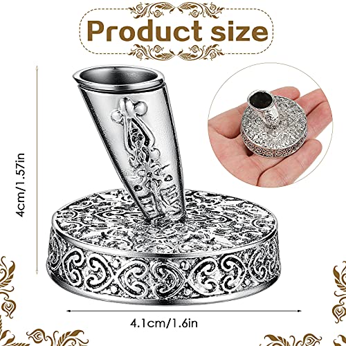 Tenare 2 Pieces Vintage Round Metal Feather Pen Holder Insertion Pen Holder Feather Quill Stand Desktop Dip Pens Base for Office Supplies Student Present(Silver) - color: Silver