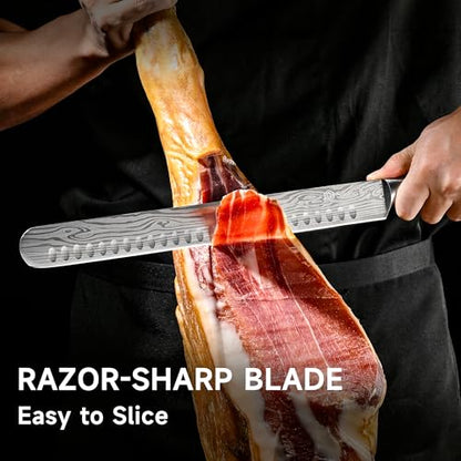 BBQ Carving Knife Set,Slicing and Boning Knife for Meat Cutting | German High Carbon Stainless Steel Carving Knife for Meat and Turkey - color: 12 inch Carving Knife with 7 inch Boning Knife