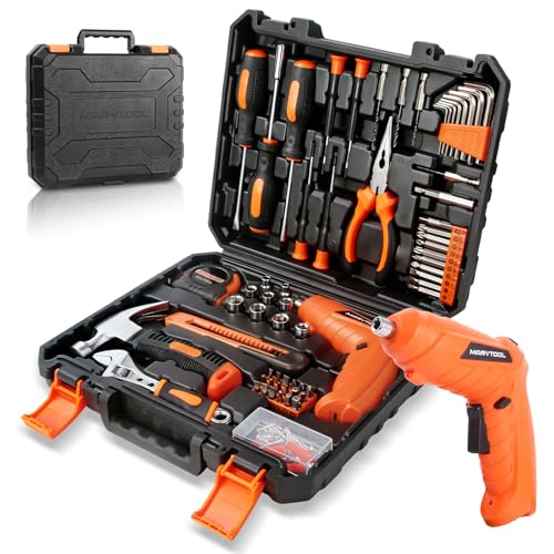 140 Piece Basic Tool Set, Portable Tool Box with Cordless Drill, Home Repair Hand Tool Kit, General Household Drill Set, Toolbox with Storage Case for Homeowner, DIY, Handyman, Women, Men