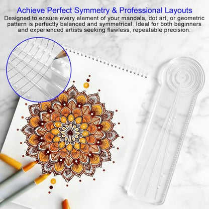 30cm Mandala Ruler Tool with Holes, Mandala Dot Art Circle Maker, Compass Protractor Straight Dotting Ruler for Dot Art Geometric Mandala Pattern Design