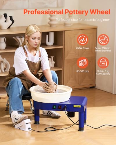 VEVOR 14in Pottery Wheel for Adults Beginners, 0-6in Height-Adjustable, 450W Pottery Forming Machine 60-300RPM Electric Ceramic Wheel, Blue - color: Blue
