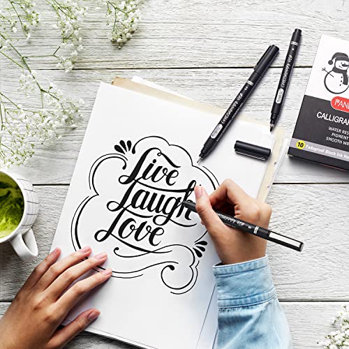 PANDAFLY Calligraphy Pens for Writing, 10 Size, Hand Lettering Pens | Brush Pens Calligraphy Set for Beginners, Calligraphy Brush Pens for Art Drawing, Sketching, Scrapbooking, Journaling