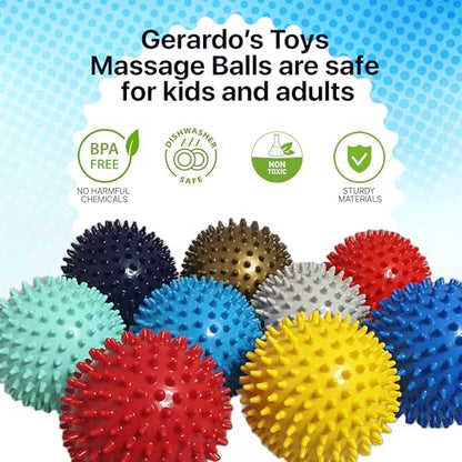 GERARDO'S Spiky Massage Ball Set: Includes 1 Large 10 cm + 3 Small 7 cm Balls - for Deep Tissue Back, Foot, Leg, Hand Muscle Massages - Self Therapy Use Specific - Transport/Store in Linen Bag