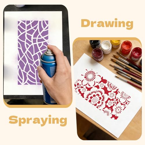 18 Pcs Stencils for Painting Mixed Size Texture Stencils Reusable Designs Featuring Crackle Wood Grain Waves Brick Wall and Bubble Patterns for Painting on Wall Canvas and DIY Projects - style: Style 2