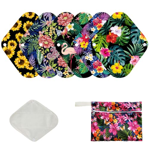 7pcs Set Reusable Menstrual Pads Organic Bamboo Women Panty Linerd, Including 6pcs Daily Use Soft Organic Bamboo Panty Liner + 1 pcs Mini Wet Bag - color: Full Organic Bamboo