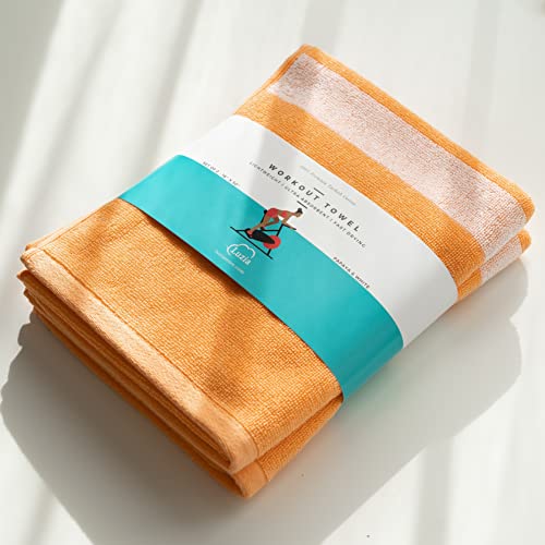 Luzia Striped Workout Towel for Sweat (Pack of 2) - Premium Quality 100% Turkish Cotton - Lightweight and Super Absorbent for Exercise, Sports, Workout, Fitness, Gym, Yoga, Running (Orange) - color: Papaya - White, size: Set of 2
