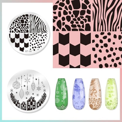 Biutee 15PCS Nail Stamping Plates with Nail Art Stamper and Scraper | Nail Stamper Kit Nail Stamp Plate Flower Animal Geometry Stripe Design Nail Stamping Kit with Storage Bag - color: 18pcs