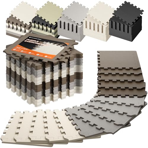 SUPERJARE Gym Floor Mats, EVA Foam Puzzle Exercise Mats, Foam Floor Tiles | Cushioned Interlocking Workout Mat, Gym Flooring for Home Gym, Playroom, Garage, 12.6"x12.6"x0.4" - color: Mocha Trio, size: 18 Tiles (18 Sq Ft)