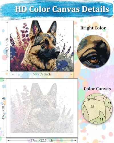 TOCARE German Shepherd Paint by Numbers Kit for Adults,Dog Paint by Number Kit Canvas,Acrylic Adults' Paint-by-Number Kits for Dog Lovers 16x20inch (Without Framed) - color: TC-OPC-146