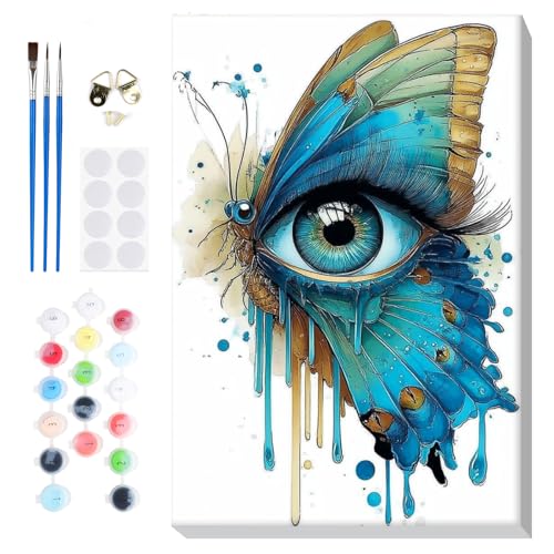 Bowetile Framed Paint by Numbers Eyes Kit for Adults, Adults' Paint-by-Number Kits on Canvas, Painting by Numbers Butterfly, Acrylic Number Painting Gifts for Home Wall Decor, 8x12in - color: Eyes, Butterfly