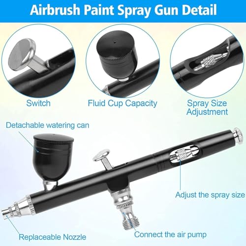 Airbrush Kit, Dual Action 0.3mm Gravity Feed for Nail Art & Models | 0.3mm precision nozzle, Independent air & fluid trigger control, Gravity feed for efficient paint flow, Ergonomic design