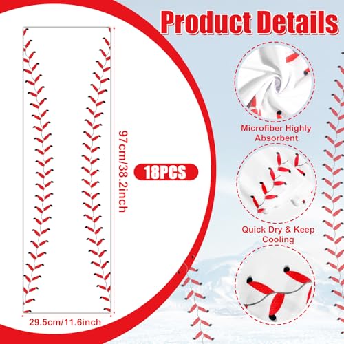 Lonfliness 18Pcs Baseball Cooling Towels 38x12 Inch Breathable Chilly Softball Baseball Microfiber Ice Towel Fast Drying Sport Team Gift for Player Coach Gym Workout Biking Running Yoga (Baseball) - color: White