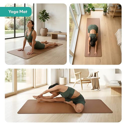 Yoga Mat 5mm Thick – Non Slip Exercise Workout Pad, PU Natural Rubber Grip, Extra Large 183x68 cm, Pilates Fitness Training, Includes Strap & Carry Bag - color: CAMEL