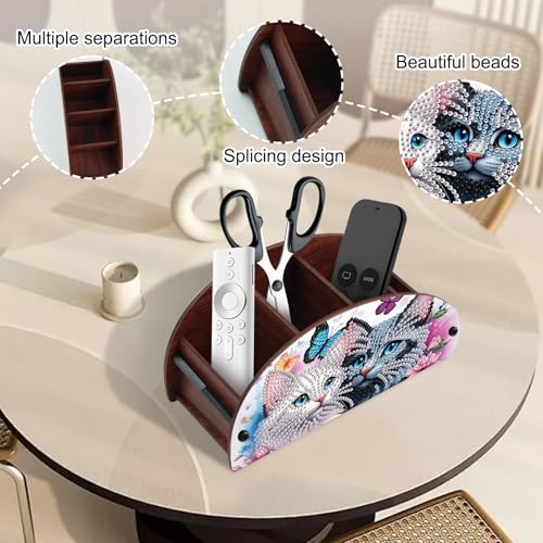 DIY Diamond Painting Storage Box Couple Cats, Handmade 5D Diamond Art Case Multi-Compartment Wooden Desktop Organizer for TV AC Remotes Makeup Brushes Pens Tabletop Holder, Valentine's Day Gift - color: Elegant Cats