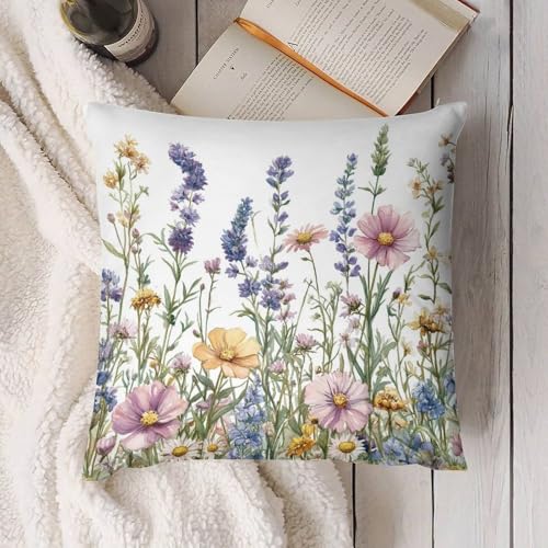 Wildflowers and Herbs Decorative Throw Pillow Covers 18x18 Inch - color: Wildflowers and Herbs