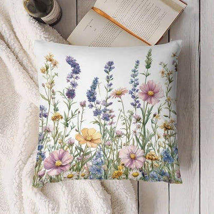 Wildflowers and Herbs Decorative Throw Pillow Covers 18x18 Inch - color: Wildflowers and Herbs