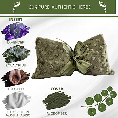 Eucalyptus Spa Mask by Sonoma Lavender, Heatable/Chillable Aromatherapy with Eucalyptus and Lavender Infused Flaxseed Insert, Eye Compress for Stress Relief with Removable and Washable Cover. - color: Green Dot