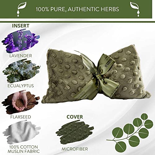 Eucalyptus Spa Mask by Sonoma Lavender, Heatable/Chillable Aromatherapy with Eucalyptus and Lavender Infused Flaxseed Insert, Eye Compress for Stress Relief with Removable and Washable Cover. - color: Green Dot