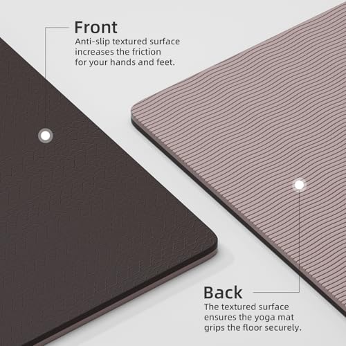 10mm0.4"TPE Yoga Mat Thick Wide Large for Home Workout Carrying Strap - color: brown
