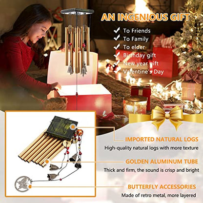 Chinese Traditional Retro 8 Tubes 5 Bells Bronze Yard Garden Outdoor Living Wind Chimes 60cm - size: Guanyin+Butterfly