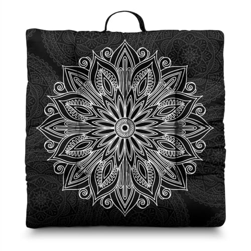 Meditation Cushion, Floor Pillows for Sitting, Meditation Pillow for Tatami Living Room, Yoga Sitting, Floor Pillow in Home & Outdoor, Memory Foam Added, 22x22 Inch - color: Mandala Black, size: Square