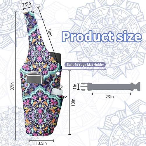 Yoga Bag for Women, Large Yoga Mat Bag Tote Carrier with Wet Dry Pocket | Water Bottle Holder & Adjustable Strap, Fits 1/2" Thick Yoga Mat for Gym, Pilates, Travel, Work - color: YOGA-06