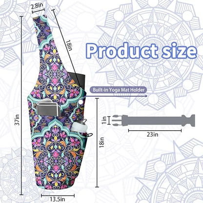 Yoga Bag for Women, Large Yoga Mat Bag Tote Carrier with Wet Dry Pocket | Water Bottle Holder & Adjustable Strap, Fits 1/2" Thick Yoga Mat for Gym, Pilates, Travel, Work - color: YOGA-06