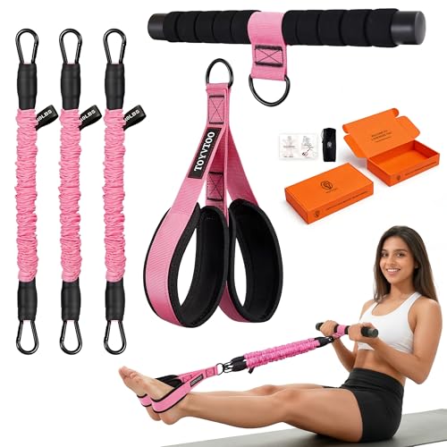 3-Tube Pedal Resistance Band w/Handles, 30/40LBS Sit Workout Gear | Home pedal puller for abs waist leg glutes core pilates training, portable gear for men women daily exercise - color: pink, size: 40lbs