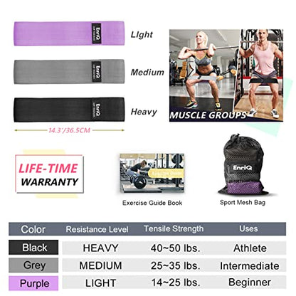 EnriQ Booty Bands Fabric Resistance Bands for Legs and Butt - Non Slip Cloth Hip Bands Elastic Workout Bands - Activate Glutes and Thighs - Made of Premium Elastic Fabric - color: Black grey purple